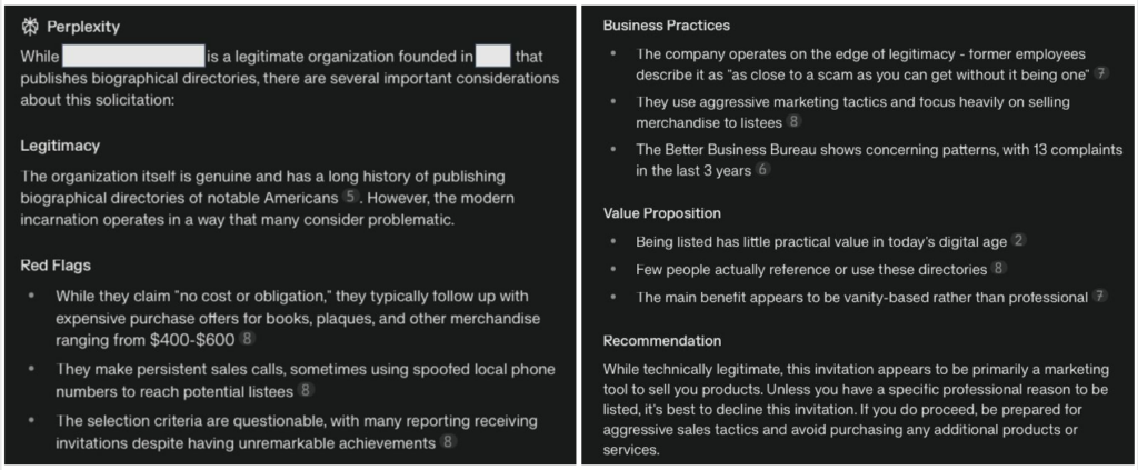 AI response and insights about a directory company