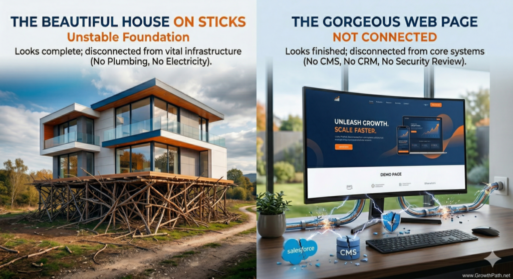 A beautiful house on sticks and a web page with no connections: prototypes without infrastructure
